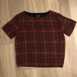 Top shop red plaid silk T-shirt
